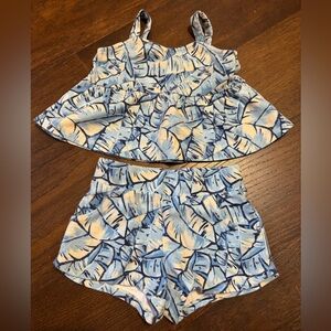 Janie and Jack Blue and Cream Leaf Print Set